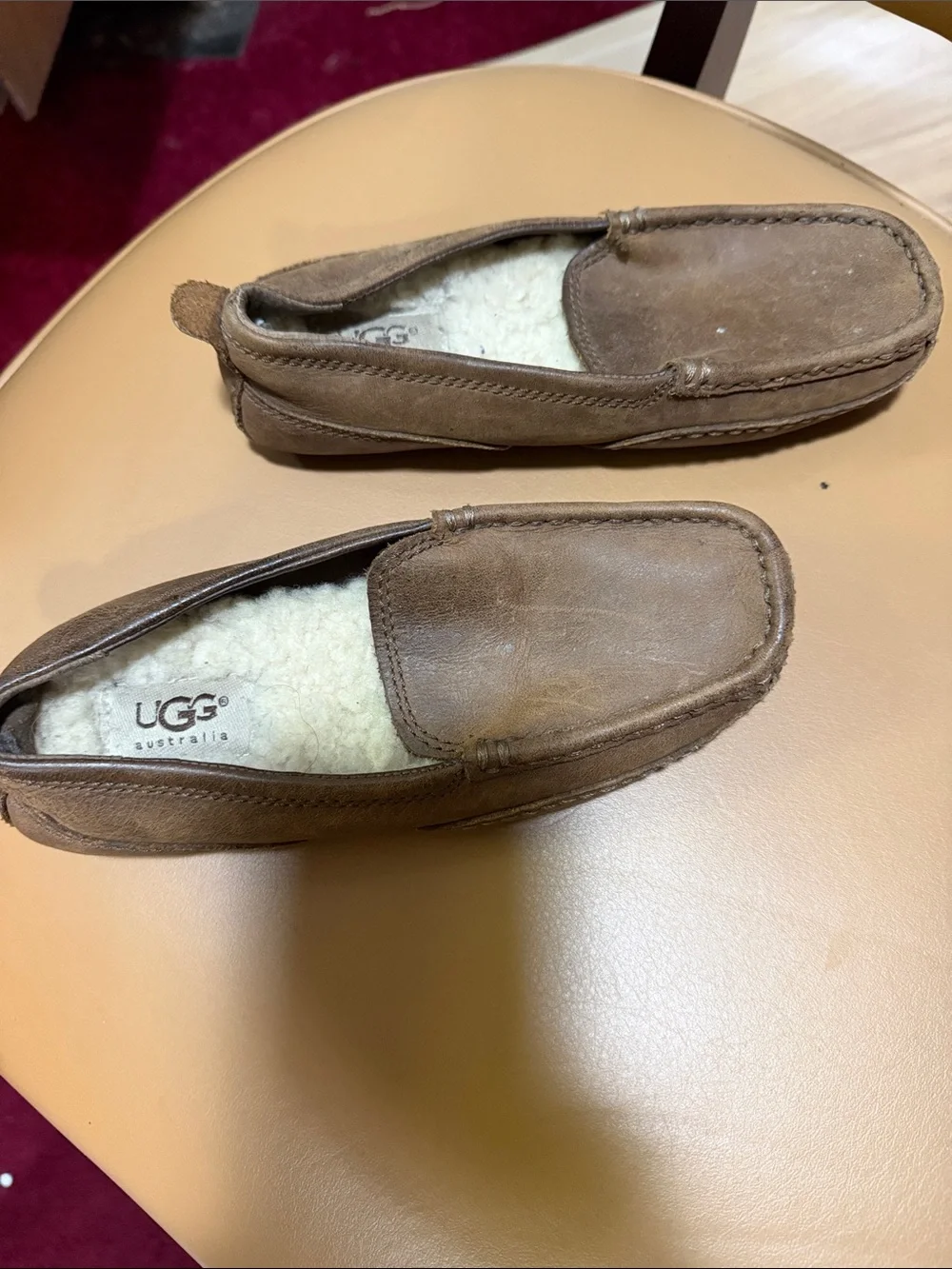 UGG Kid’s Chestnut Suede Slip-On Moccasins with Shearling